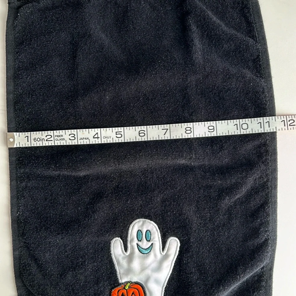 Halloween hand towels with a friendly ghost and pumpkin appliqué